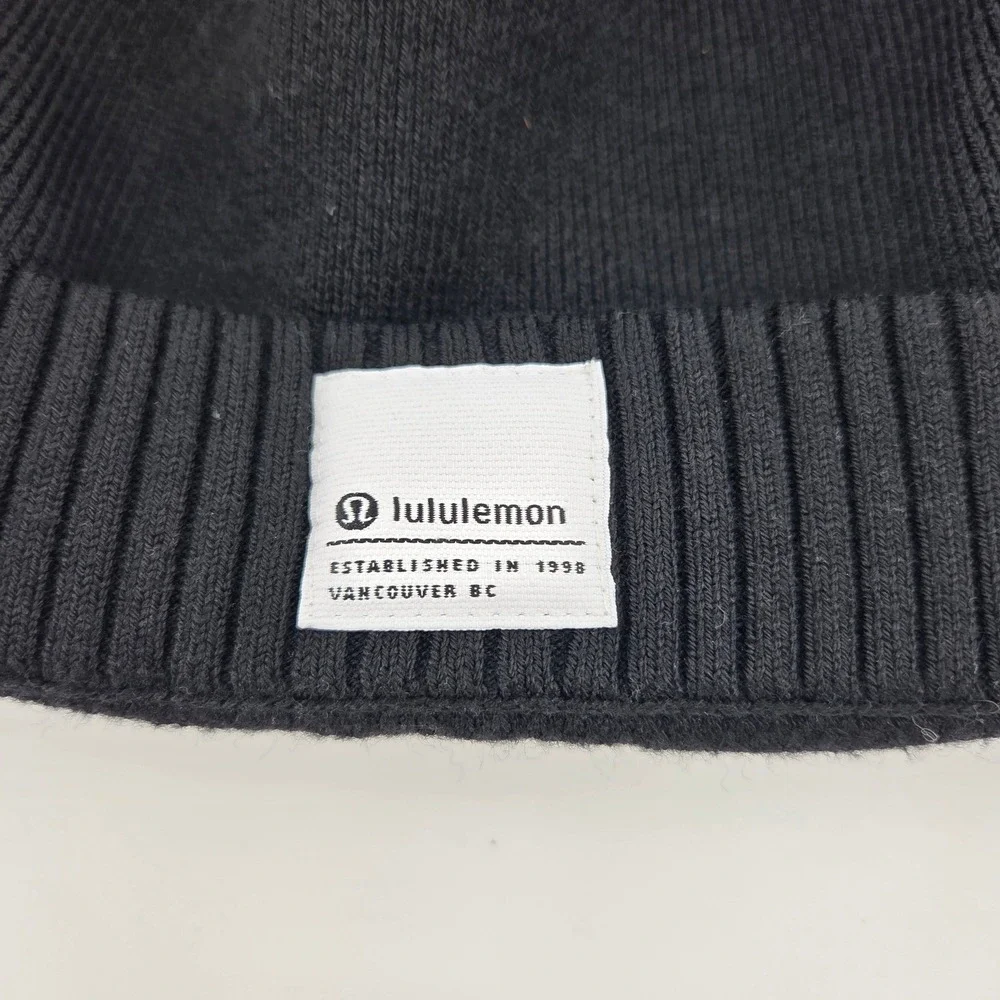 Lululemon Beanie Hat L/XL Black Merino Wool Blend Ribbed‎ Athletic Gorpcore